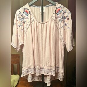 Knox Rose Embroidered Hi-Lo Peasant Blouse